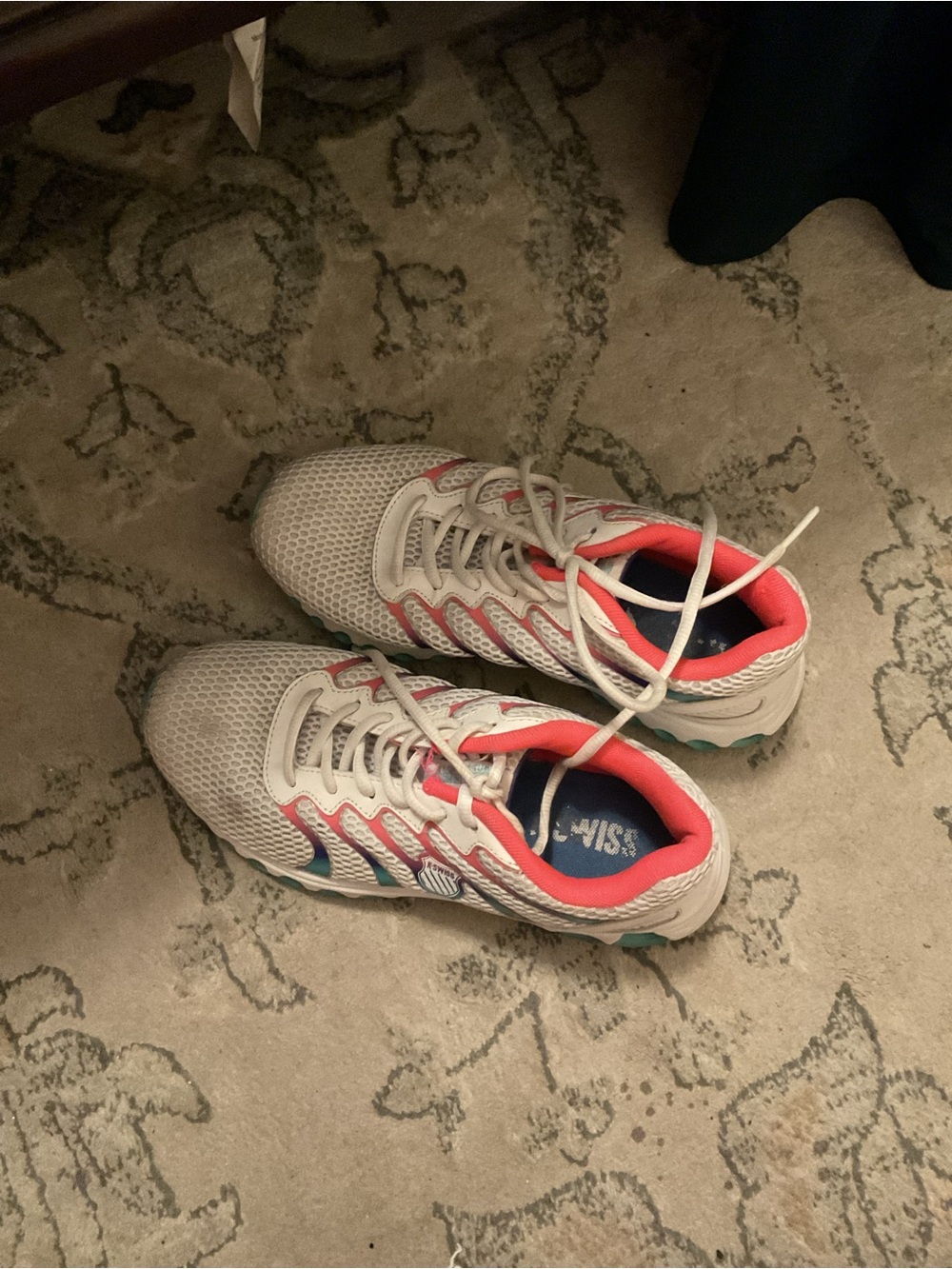 K-Swiss White and Coral Lace-Up Sneakers